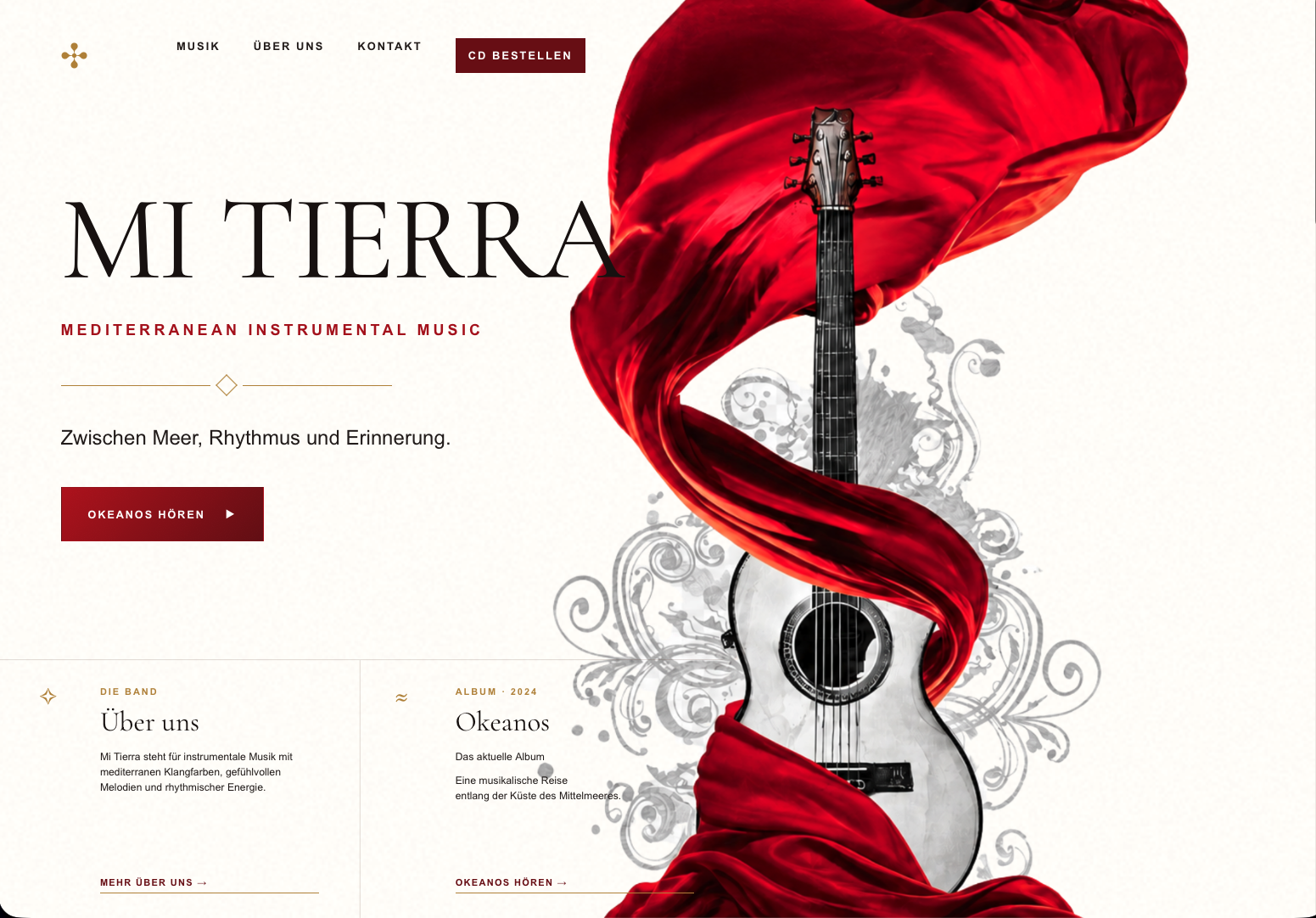 Mi Tierra: mediterrane Musik, rote Stoffbahn und Gitarre