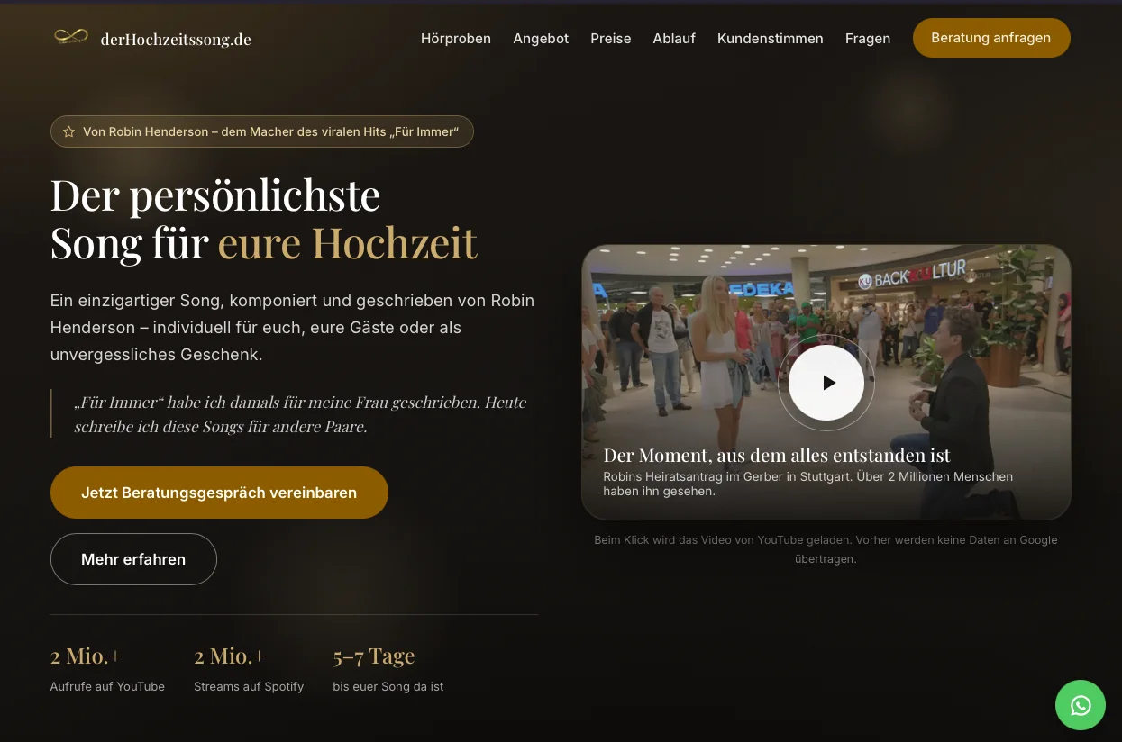 Der Hochzeitssong: warme Website für persönliche Hochzeitssongs